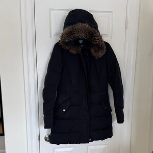 United Colors Of Benetton Black Puffer Coat with Fur Trim